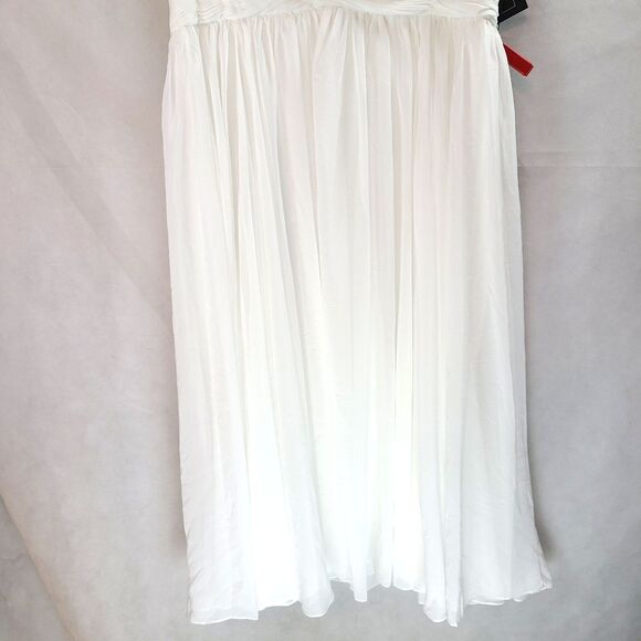 New MAC DUGGAL 2650 (XL) White Chiffon Spaghetti Strap Pleated Bodice Midi Dress - Picture 4 of 16